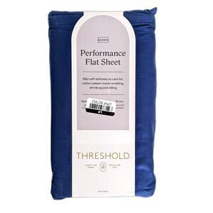 NEW Threshold Queen 400 Thread Count Performance Flat Sheet Metallic Blue NWT